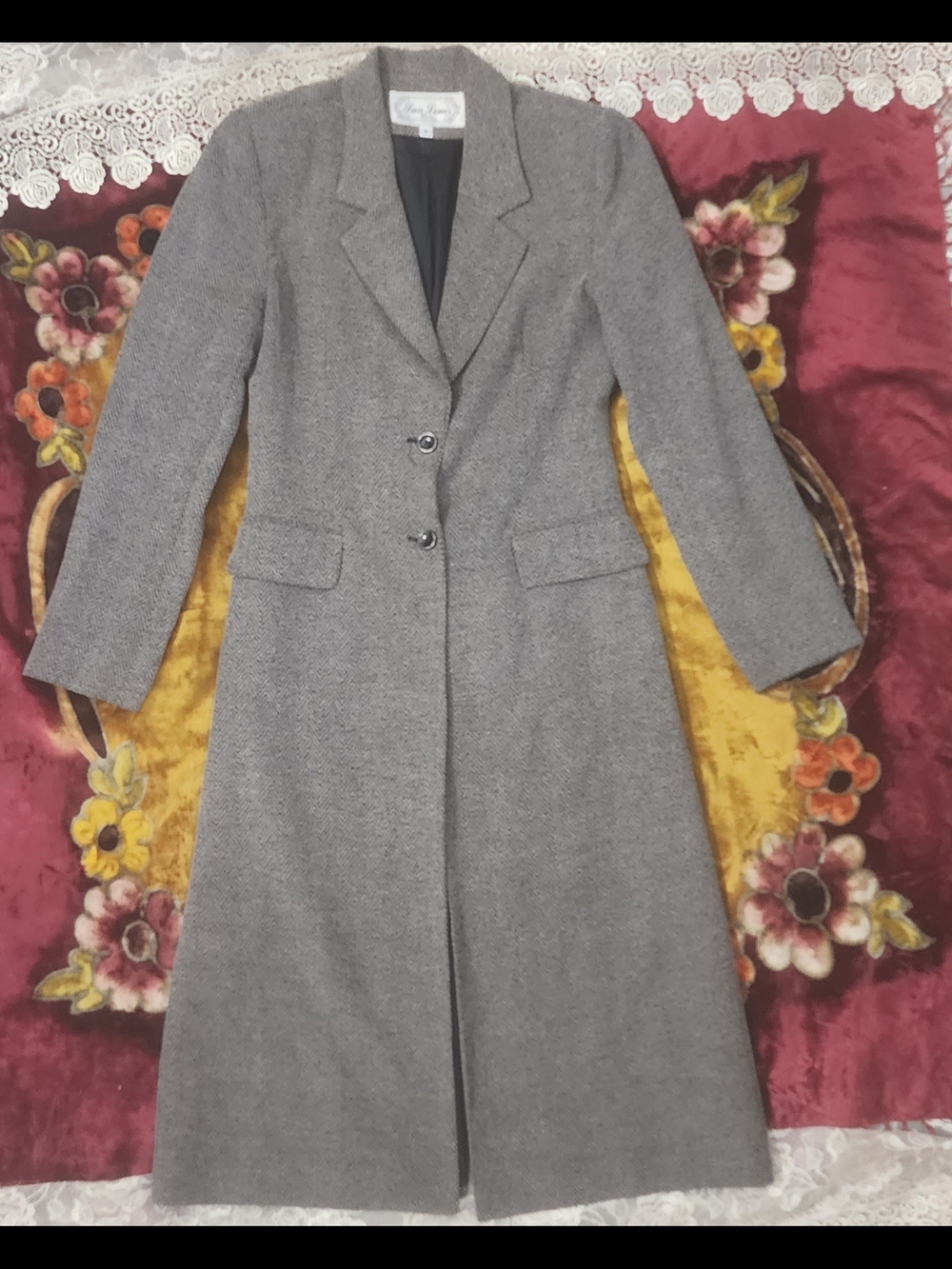 Vintage San Louis Paris Tailored Herringbone Long Trench Coat - Classic Chic